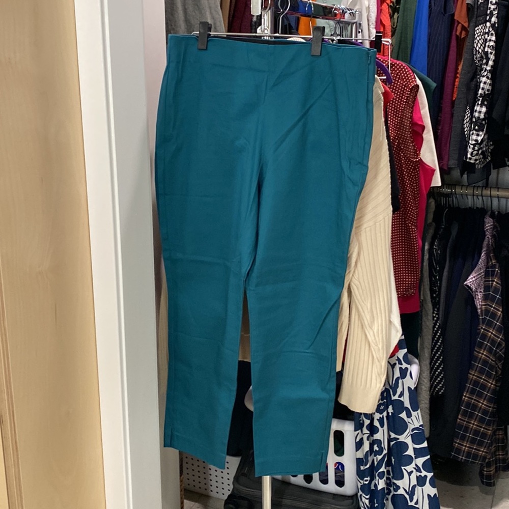 Teal cigarette crop pants